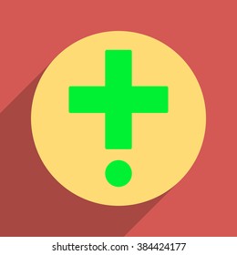 Pharmacy long shadow vector icon. Style is a flat light symbol on a red square background.