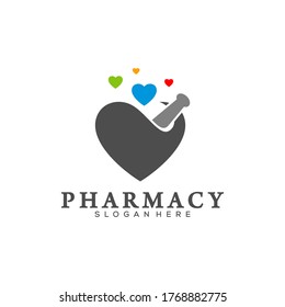 Pharmacy with Love Logo Design Template, Medical Pharmacy Logo Vector, Icon Symbol