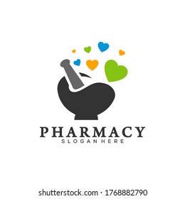 Pharmacy with Love Logo Design Template, Medical Pharmacy Logo Vector, Icon Symbol