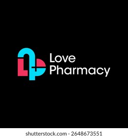 pharmacy love medicine logo design with initial LP