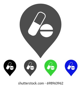 Pharmacy Marker flat vector pictograph. Colored pharmacy marker, gray, black, blue, green icon variants. Flat icon style for application design.