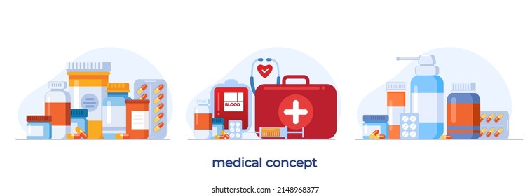 pharmacy and medical concept, aid, healthcare, drugstore, medicine, flat illustration vector