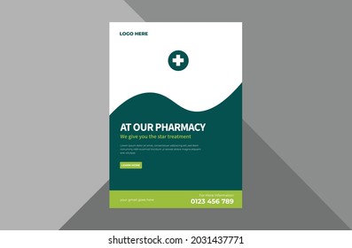 pharmacy medical flyer template. health care poster leaflet design. medicine shop flyer design template. a4 template, brochure design, cover, flyer, poster, print-ready