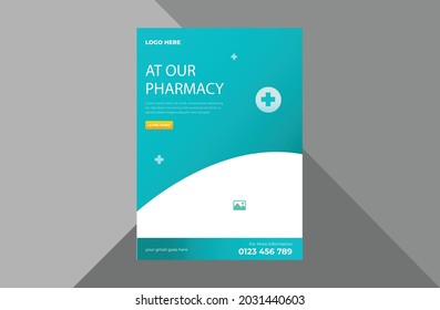 pharmacy medical flyer template. health care poster leaflet design. medicine shop flyer design template. a4 template, brochure design, cover, flyer, poster, print-ready