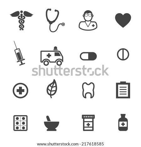 pharmacy and medical icons, mono vector symbols