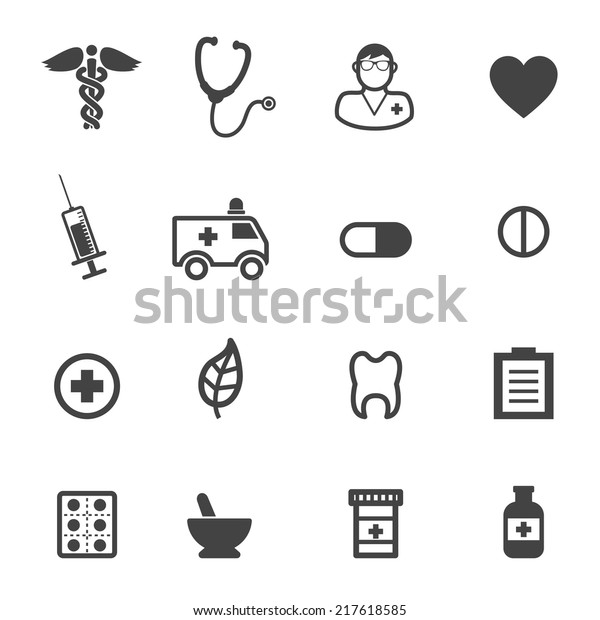 pharmacy and\
medical icons, mono vector\
symbols
