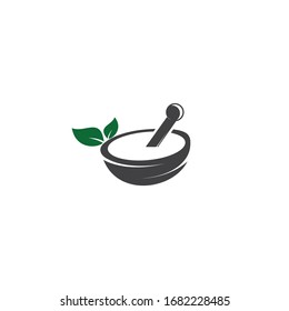 Pharmacy medical logo design. Natural mortar and pestle logotype.