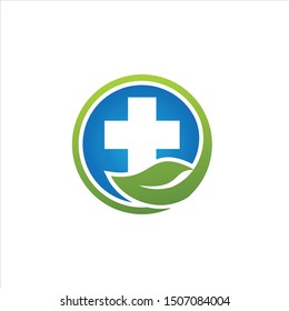 Pharmacy medical logo design with nature element vector
