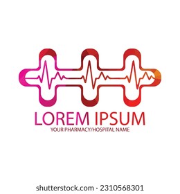 Pharmacy Medical Logo Hospital Vector With Heartbeat Illustration 