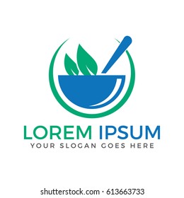 Pharmacy Medical Logo. Natural Mortar And Pestle Logo.