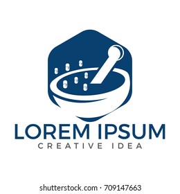 Pharmacy medical logo. Natural mortar and pestle logo.
