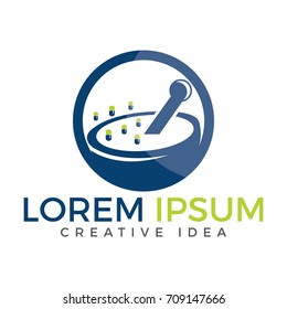 Pharmacy medical logo. Natural mortar and pestle logo.
