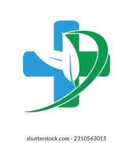 Pharmacy Medical Logo Natural Organic Vector Cross Leaf  Illustration 