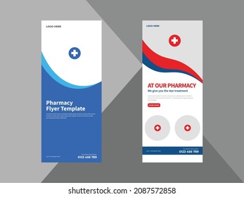 pharmacy medical roll up banner template. health care poster leaflet design. cover, roll up banner, poster, print-ready