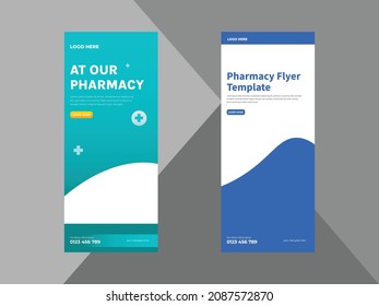 pharmacy medical roll up banner template. health care poster leaflet design. cover, roll up banner, poster, print-ready