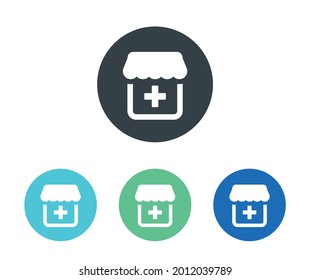 Pharmacy, medical store icon on button sign vector illustration.