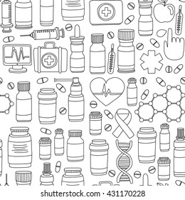 Pharmacy and medicine doodle vector pictures