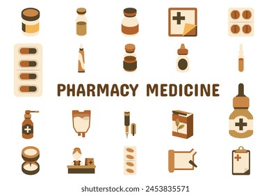 Farmacia Medicina Ilustración vectorial plana Vinilo de iconos Set de diseño Materiales
