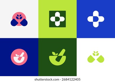 Farmacia Medicina Logo Paquete - Píldora médica moderna Marca Identity Vector Set
