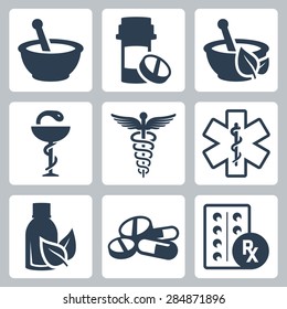 Pharmacy, medicine vector icon set
