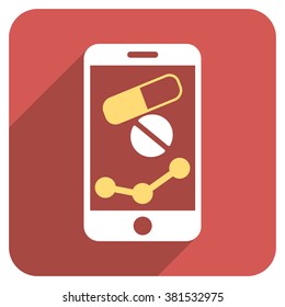 Pharmacy Mobile Chart long shadow vector icon. Style is a flat symbol on a red rounded square button.