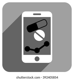 Pharmacy Mobile Chart long shadow vector icon. Style is a flat pharmacy mobile chart iconic symbol on a gray square background.