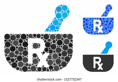 Pharmacy mortar composition of small circles in different sizes and color tones, based on pharmacy mortar icon. Vector filled circles are grouped into blue composition.