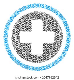 Pharmacy mosaic of dollar symbols. Vector dollar pictograms are grouped into pharmacy illustration.
