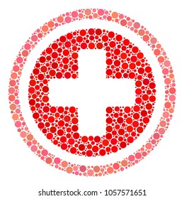 Pharmacy mosaic of dots in various sizes and color tints. Circle elements are combined into pharmacy vector mosaic. Vector design concept.