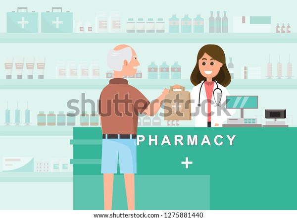 Pharmacie Avec Infirmiere En Compteur Dessin Image Vectorielle De Stock Libre De Droits