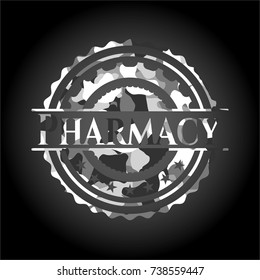 Pharmacy on grey camouflaged pattern