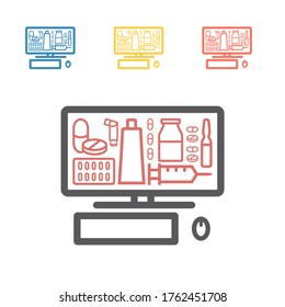 Pharmacy Online. Zeilensymbol. Bestellen von Medikamenten. Vektorzeichen für Web-Grafiken.