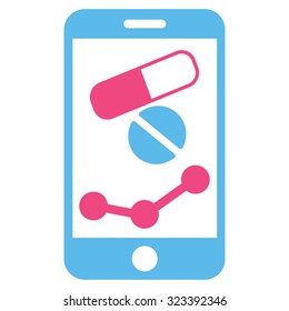 Pharmacy Online Report vector icon. Style is bicolor flat symbol, pink and blue colors, rounded angles, white background.