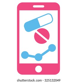 Pharmacy Online Report vector icon. Style is bicolor flat symbol, pink and blue colors, rounded angles, white background.