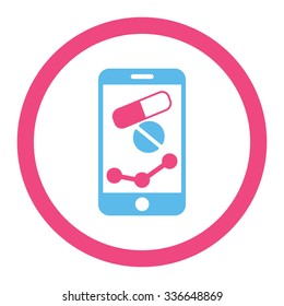 Pharmacy Online Report vector icon. Style is bicolor flat rounded symbol, pink and blue colors, rounded angles, white background.