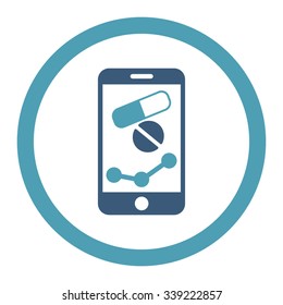Pharmacy Online Report vector icon. Style is bicolor flat rounded symbol, cyan and blue colors, rounded angles, white background.