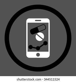 Pharmacy Online Report vector icon. Style is bicolor flat rounded symbol, black and white colors, rounded angles, gray background.