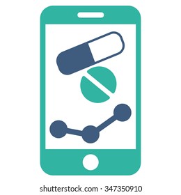 Pharmacy Online Report vector icon. Style is bicolor flat symbol, cobalt and cyan colors, rounded angles, white background.