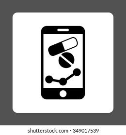 Pharmacy Online Report vector icon. Style is flat rounded square button, black and white colors, gray background.