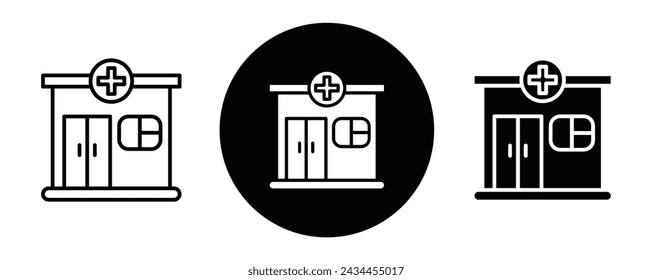 Pharmacy outline icon collection or set. Pharmacy Thin vector line art
