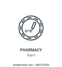 Pharmacy outline vector icon. Thin line black pharmacy icon, flat vector simple element illustration from editable signs concept isolated stroke on white background
