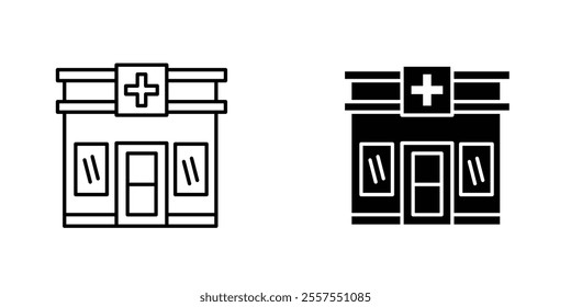 Pharmacy outlined and solid icon vector collection.