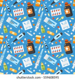 
Pharmacy pattern with medical elements. Vector illustration. 