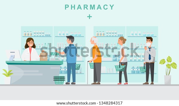 Une Pharmacie Avec Un Pharmacien Au Image Vectorielle De Stock Libre De Droits