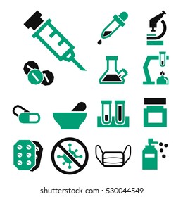 pharmacy, pill icon set