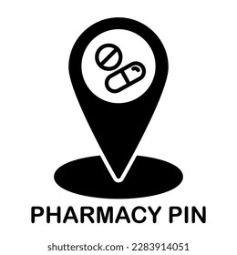 pharmacy pin icon in trendy silhouette style design. Vector illustration isolated on white background.