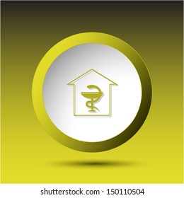 Pharmacy. Plastic button. Vector illustration.