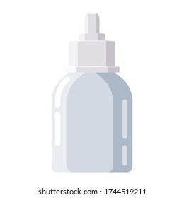 Farmacia del cuentagotas de plástico blanco con tapón de rosca para medicamentos, pastillas, pestañas, medicamentos, cosméticos, deportes, jarabe. Diseño de paquetes de simulación de plantillas. Ilustración de vectores aislada
