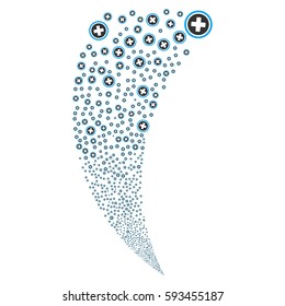 Pharmacy random fireworks stream. Vector illustration style is flat blue and gray iconic symbols on a white background. Object fountain constructed from scattered pictographs.