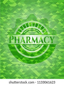 Pharmacy realistic green emblem. Mosaic background